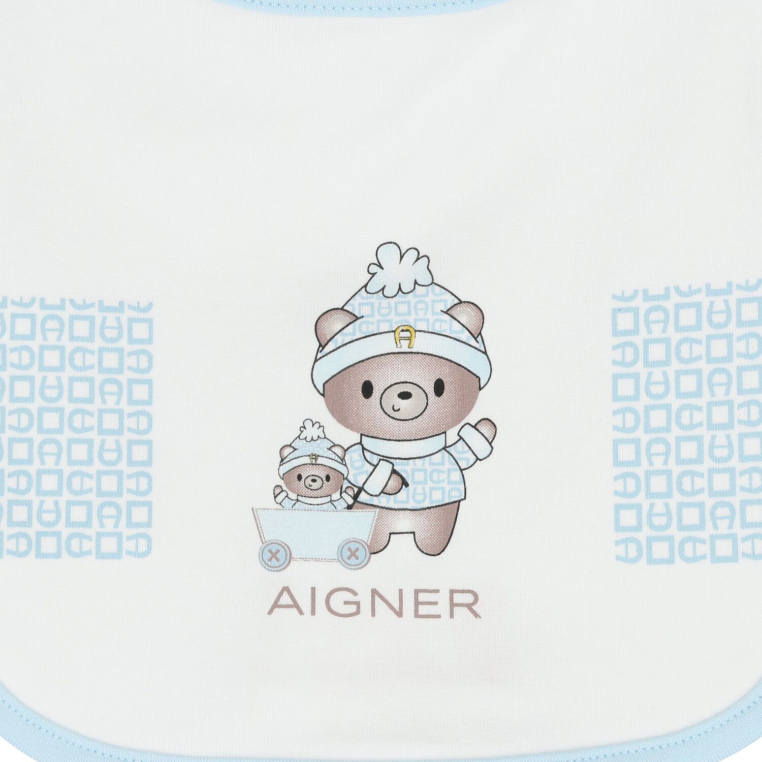 Baby Boys White & Blue Teddy Bear Logo Bib, 2, hi-res