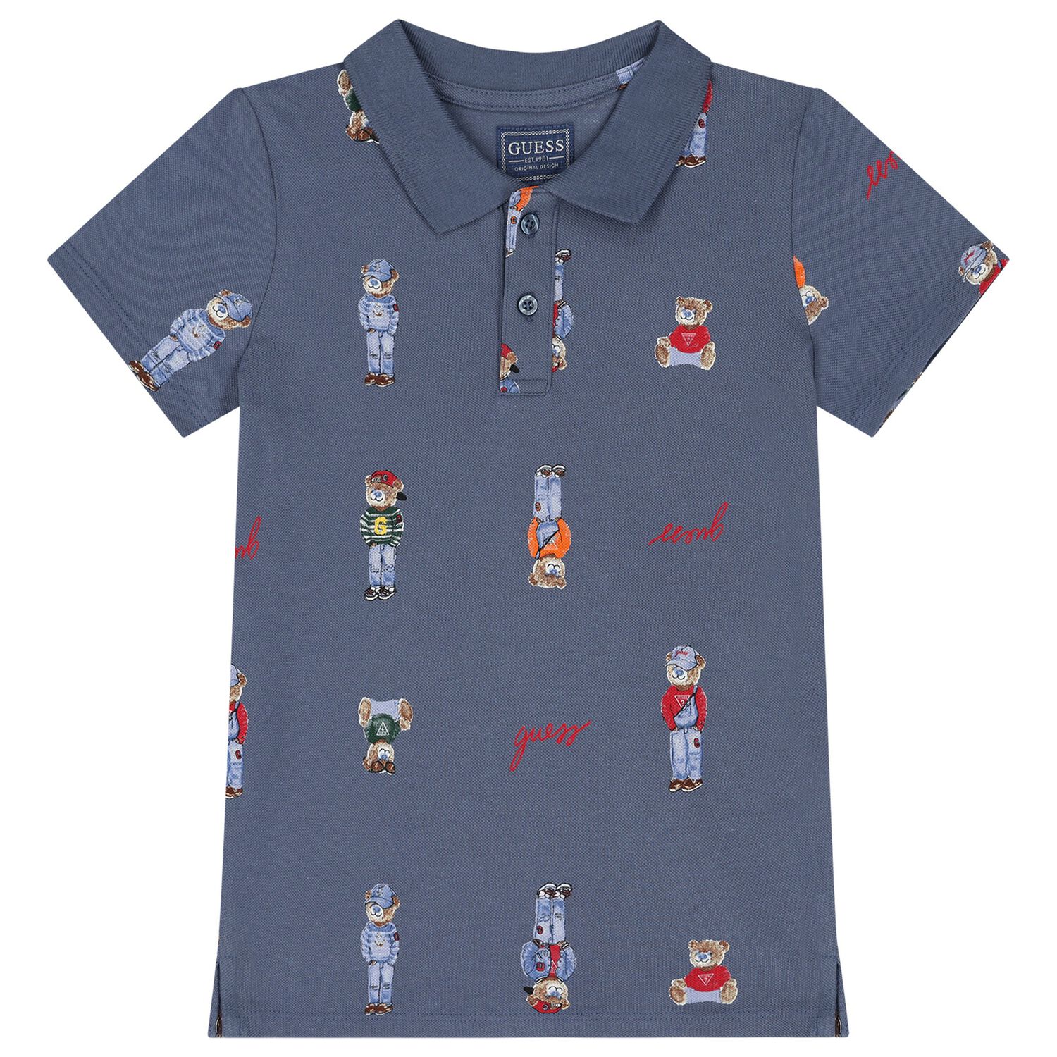 Boys Blue Teddy Bear Polo Shirt, 2, hi-res image number null