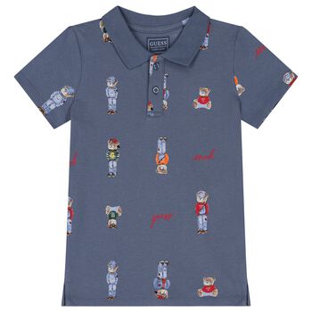 Boys Blue Teddy Bear Polo Shirt