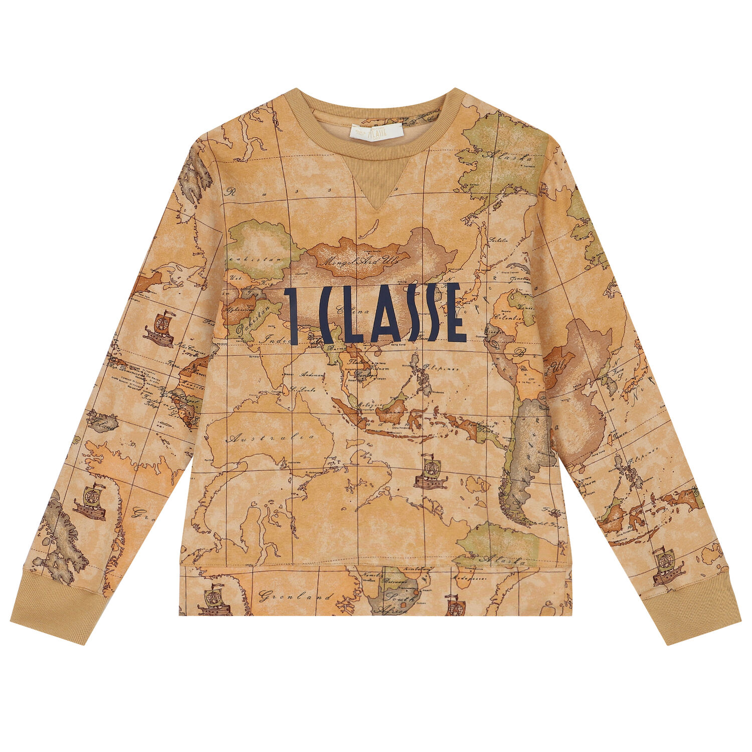 Boys Beige Geo Map Logo Sweatshirt, 1, hi-res
