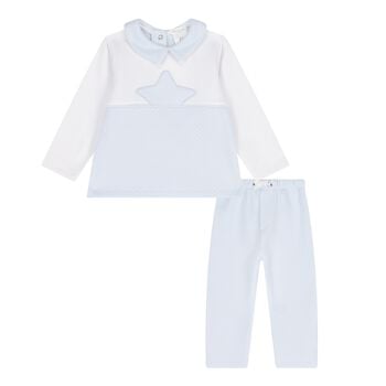 Baby Boys White & Blue Quilted Tracksuit