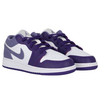 Nike Kids Girls Purple & White Air Jordan 1 Low Trainers, 7 Girls Purple & White Air Jordan 1 Low Trainers