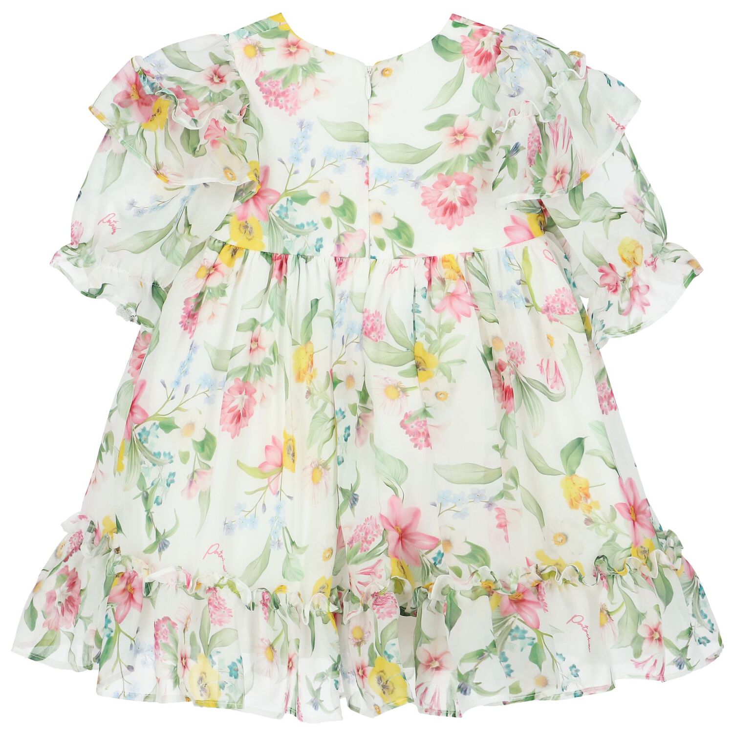 Younger Girls White Floral Chiffon Dress, 2, hi-res