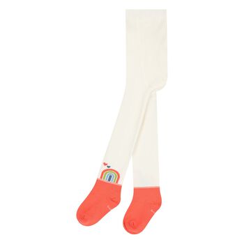 Younger Girls Ivory & Pink Logo Tights
