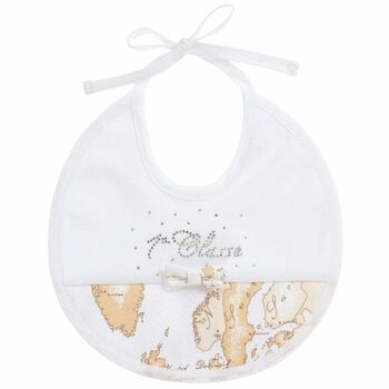 Baby Girls White & Beige Geo Map Bib