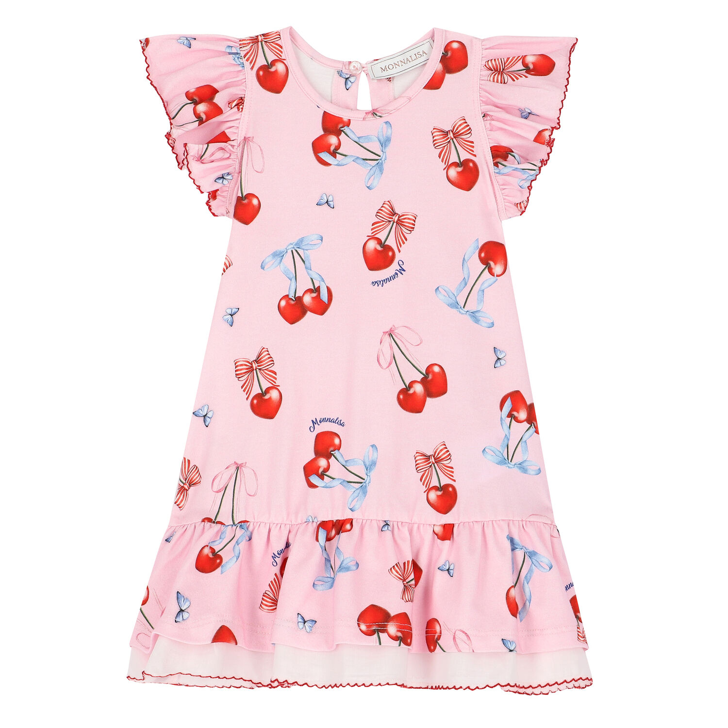 Younger Girls Pink Cherry Dress, 1, hi-res