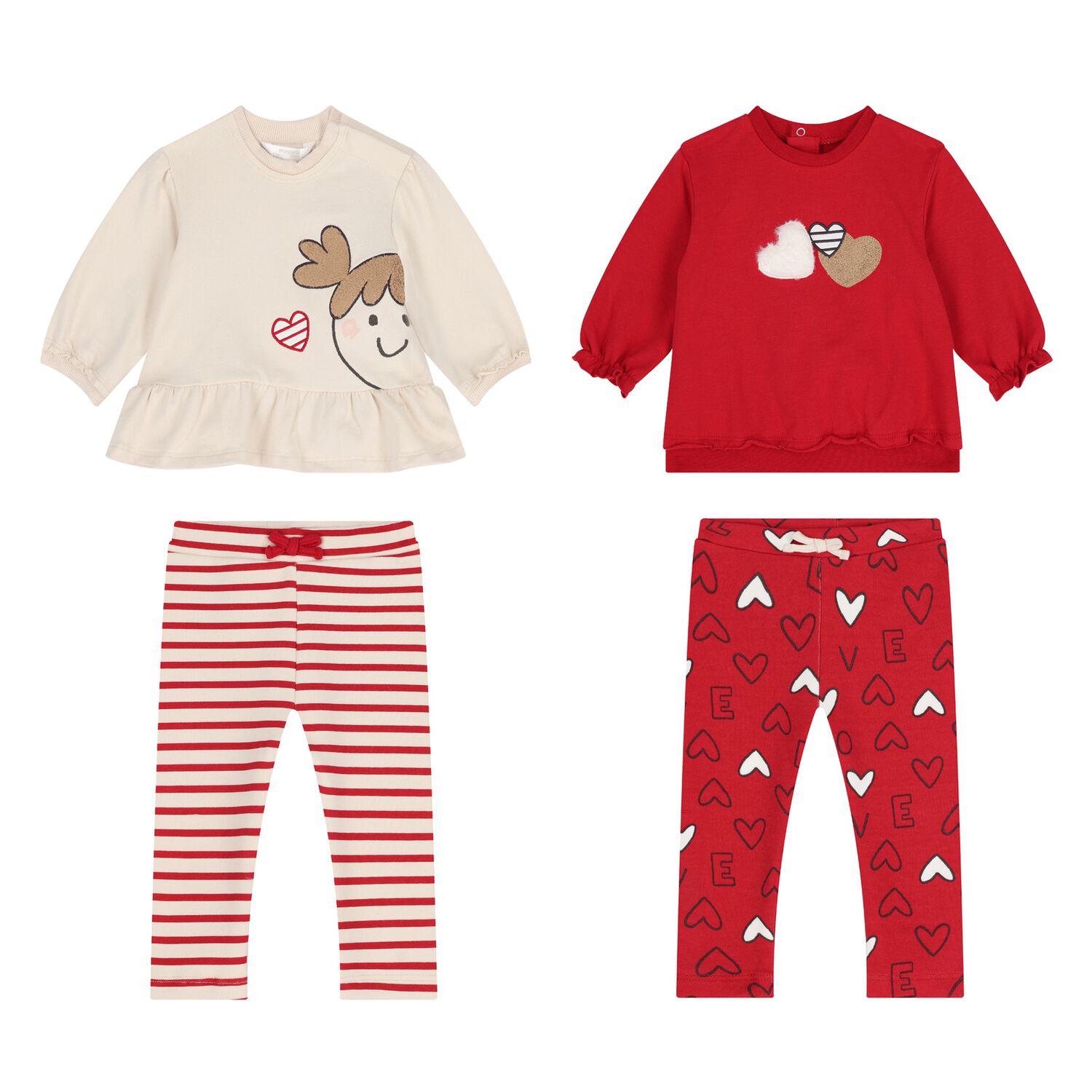 Baby Girls Red & Ivory Leggings Set, 2, hi-res