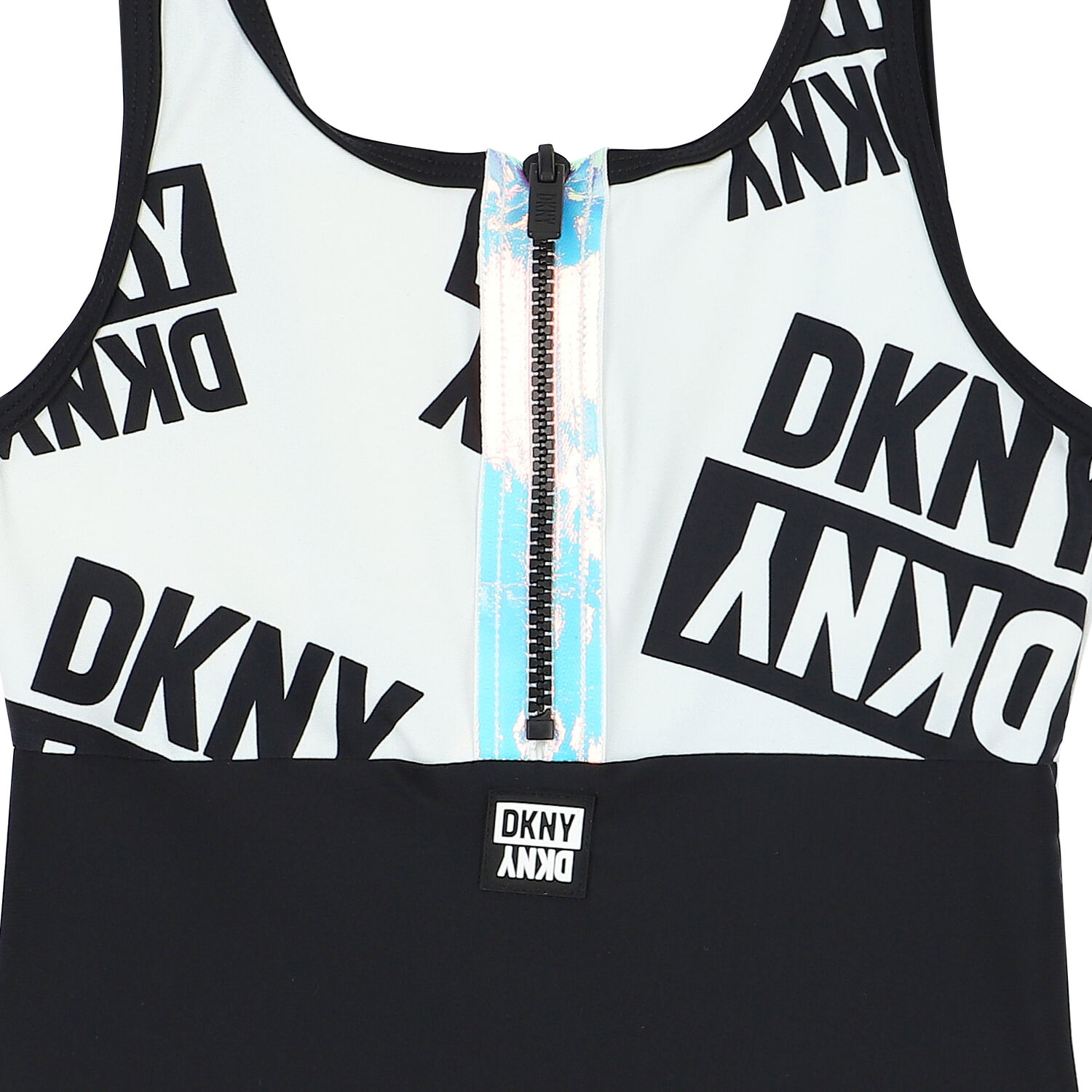 Girls White & Black Logo Swimsuit, 1, hi-res