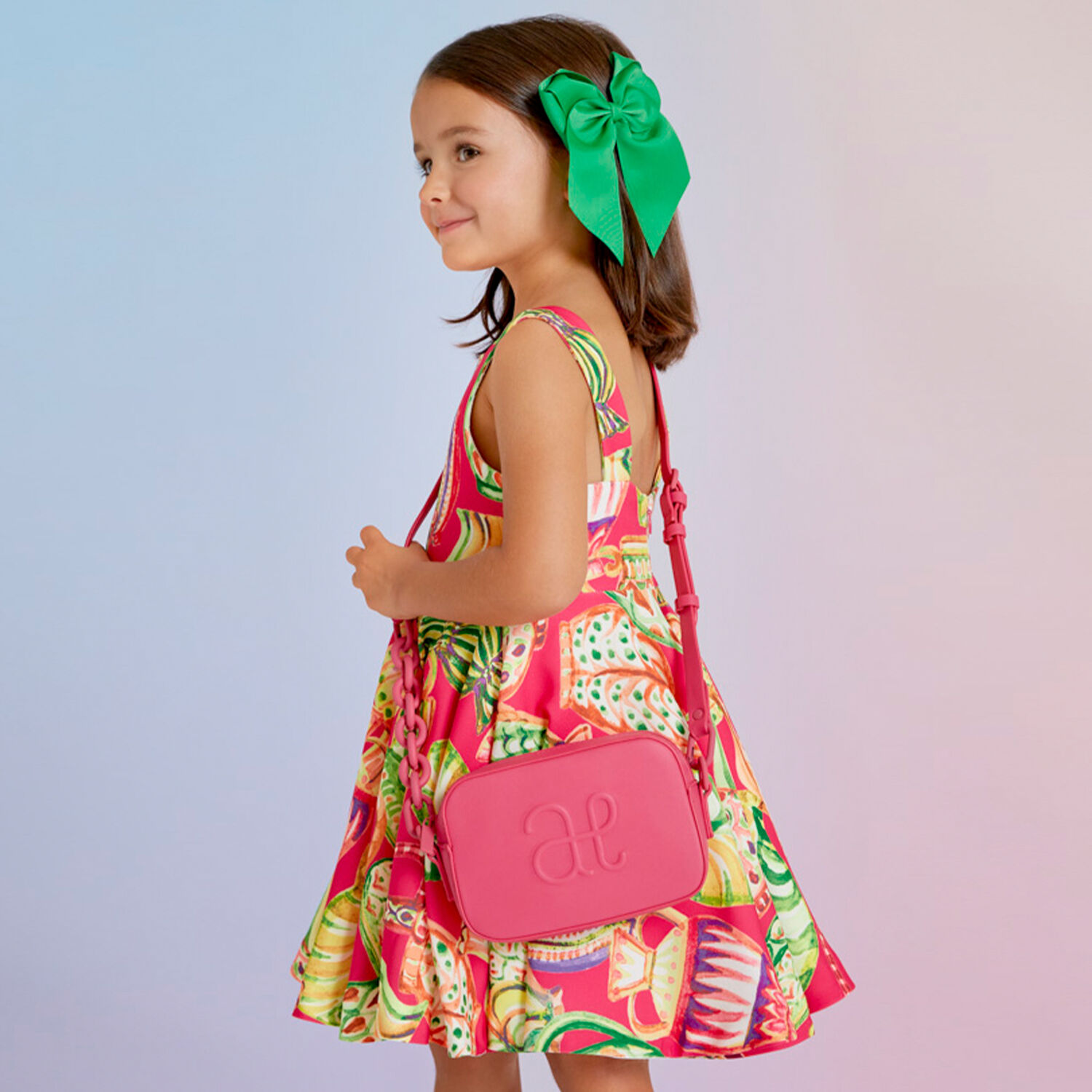 Girls Pink Logo Leather Bag, 3, hi-res