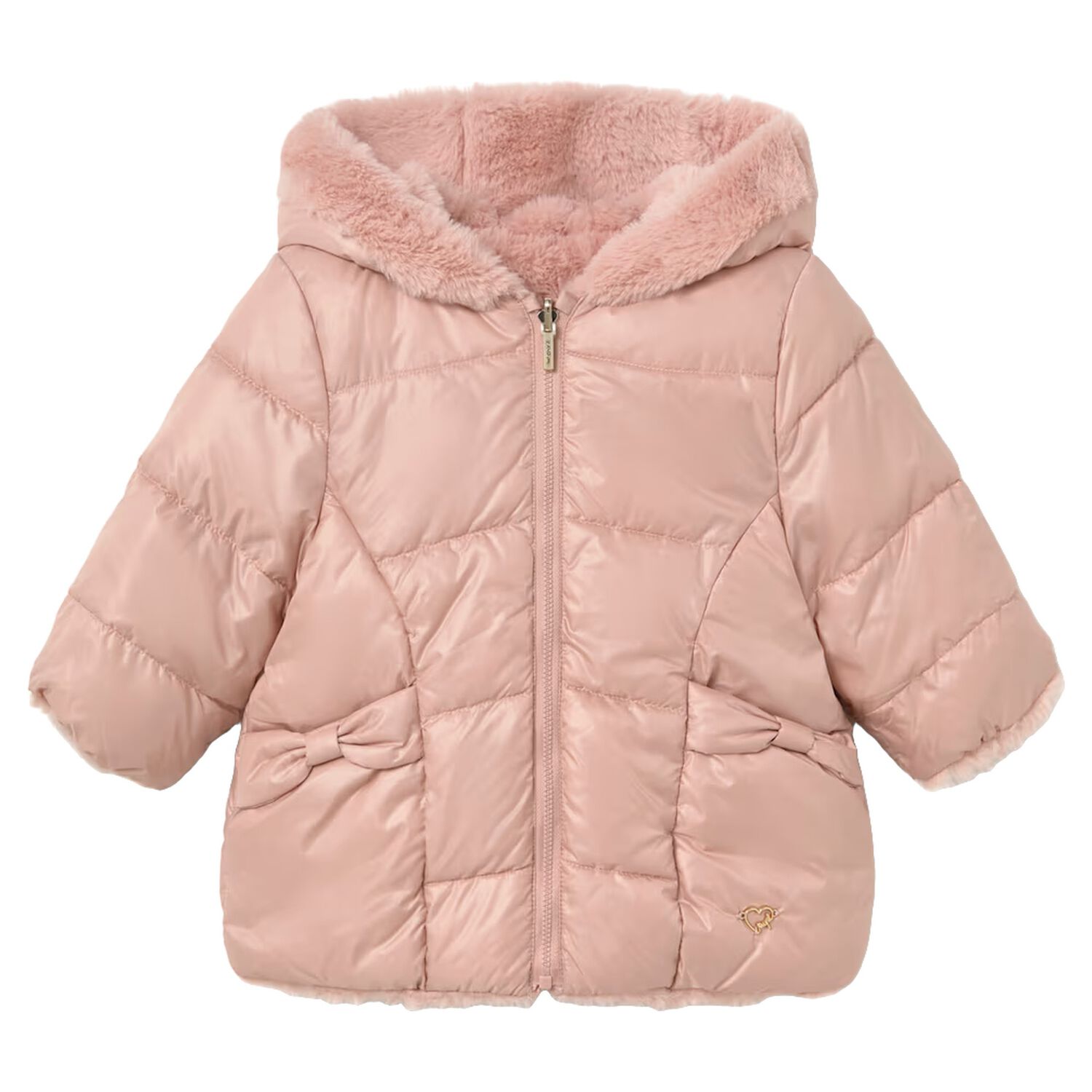 Younger Girls Pink Reversible Faux Fur Jacket, 1, hi-res
