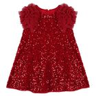 Girls Red Sequin & Tulle Ruffle Dress, 1, hi-res