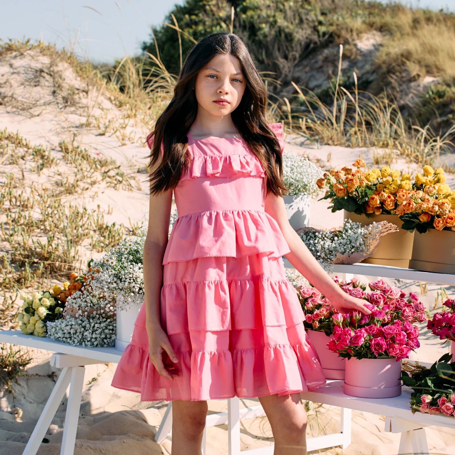 Girls Pink Tiered Dress, 1, hi-res image number null