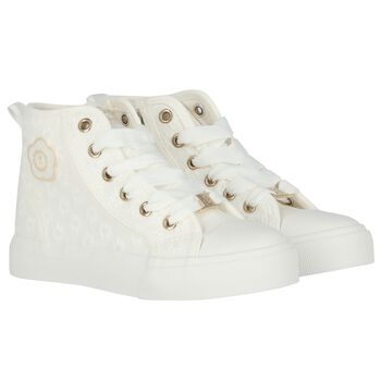 Girls White Flower Trainers
