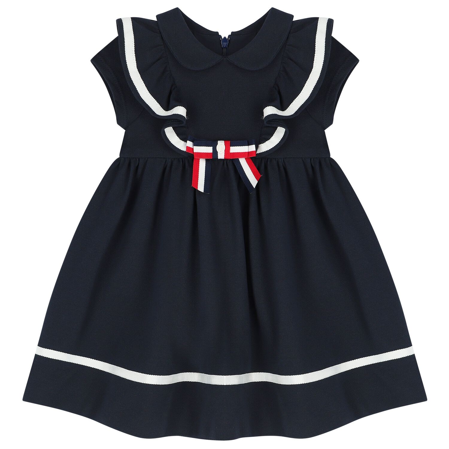 Younger Girls Navy Blue Ruffle Dress, 2, hi-res