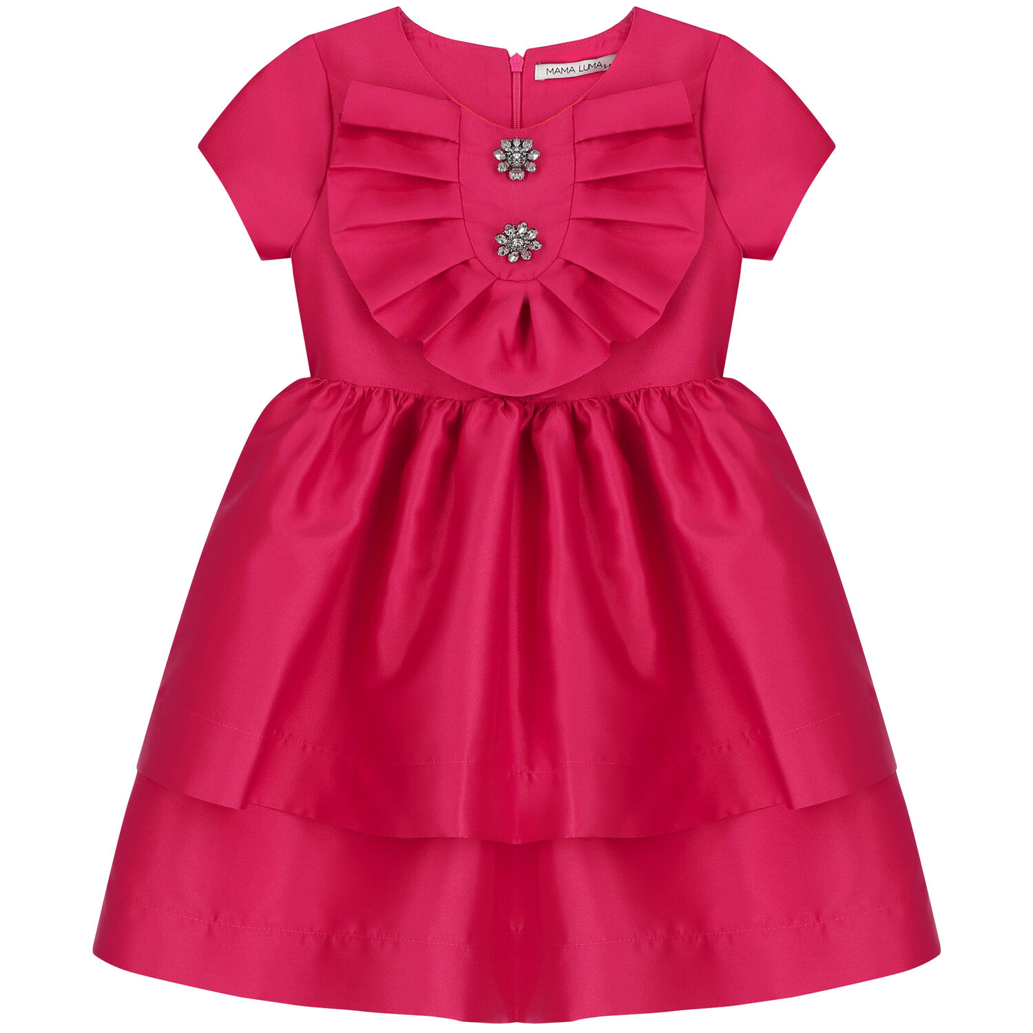 Girls Pink Ruffled Satin Dress, 1, hi-res