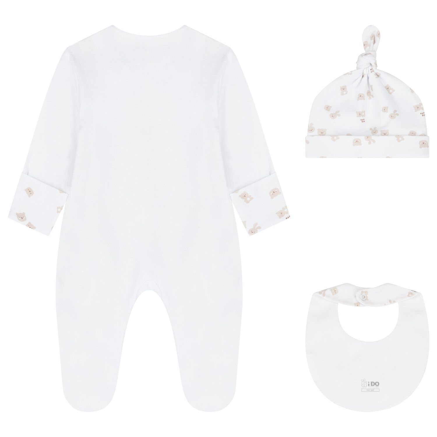 White & Beige Teddy Bear Babygrow Gift Set, 1, hi-res