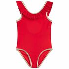 Girls Red & Gold Swimsuit, 1, hi-res