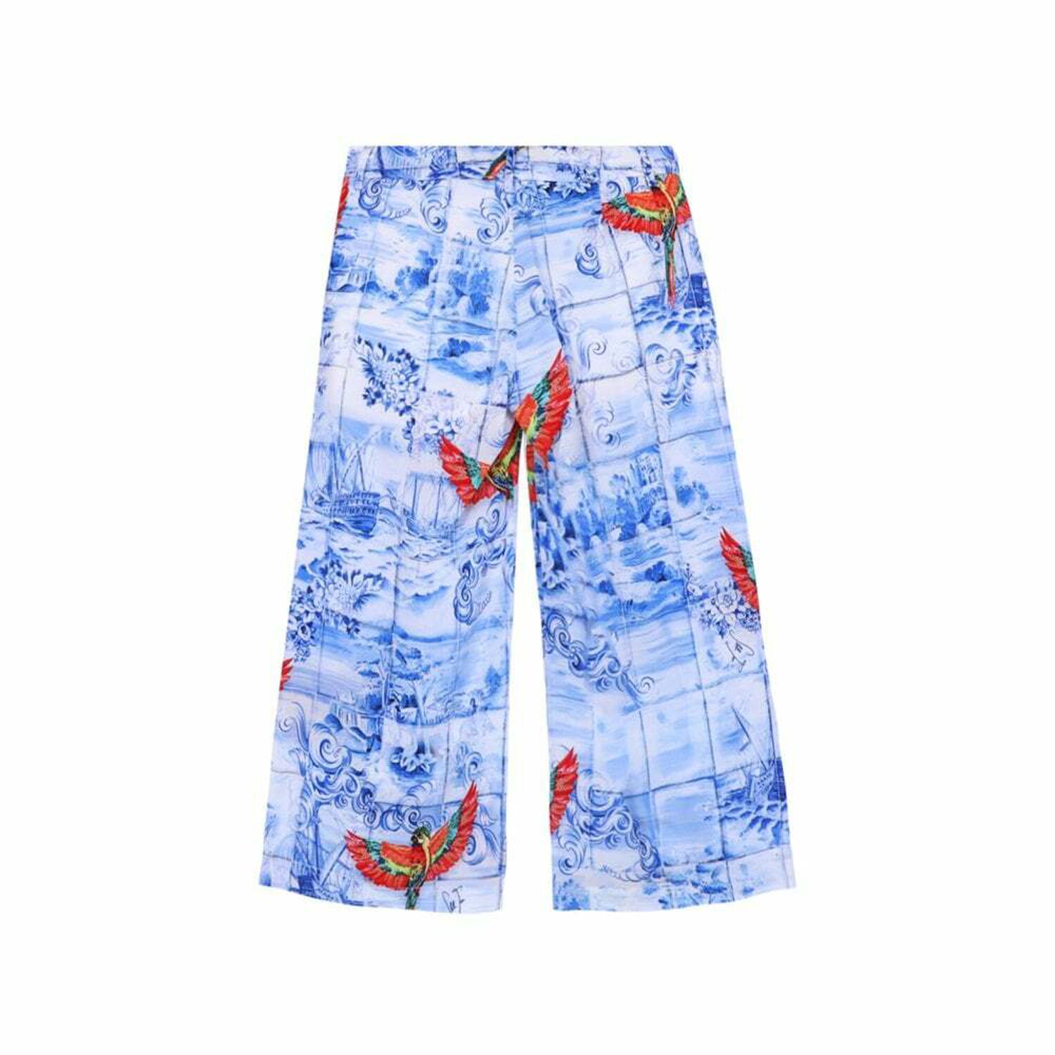 Girls Blue Printed Trousers, 1, hi-res