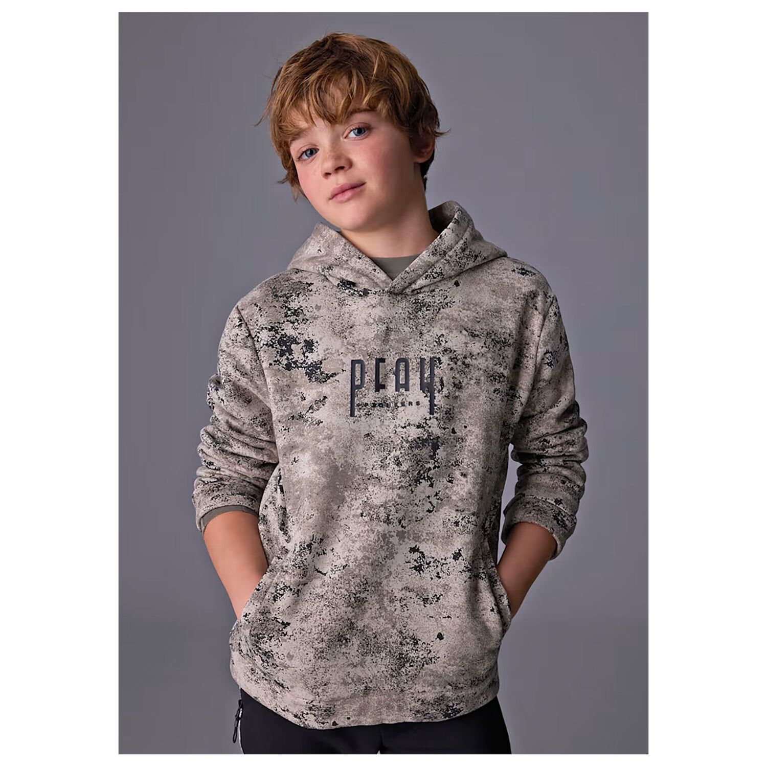 Boys Grey Hooded Top, 1, hi-res