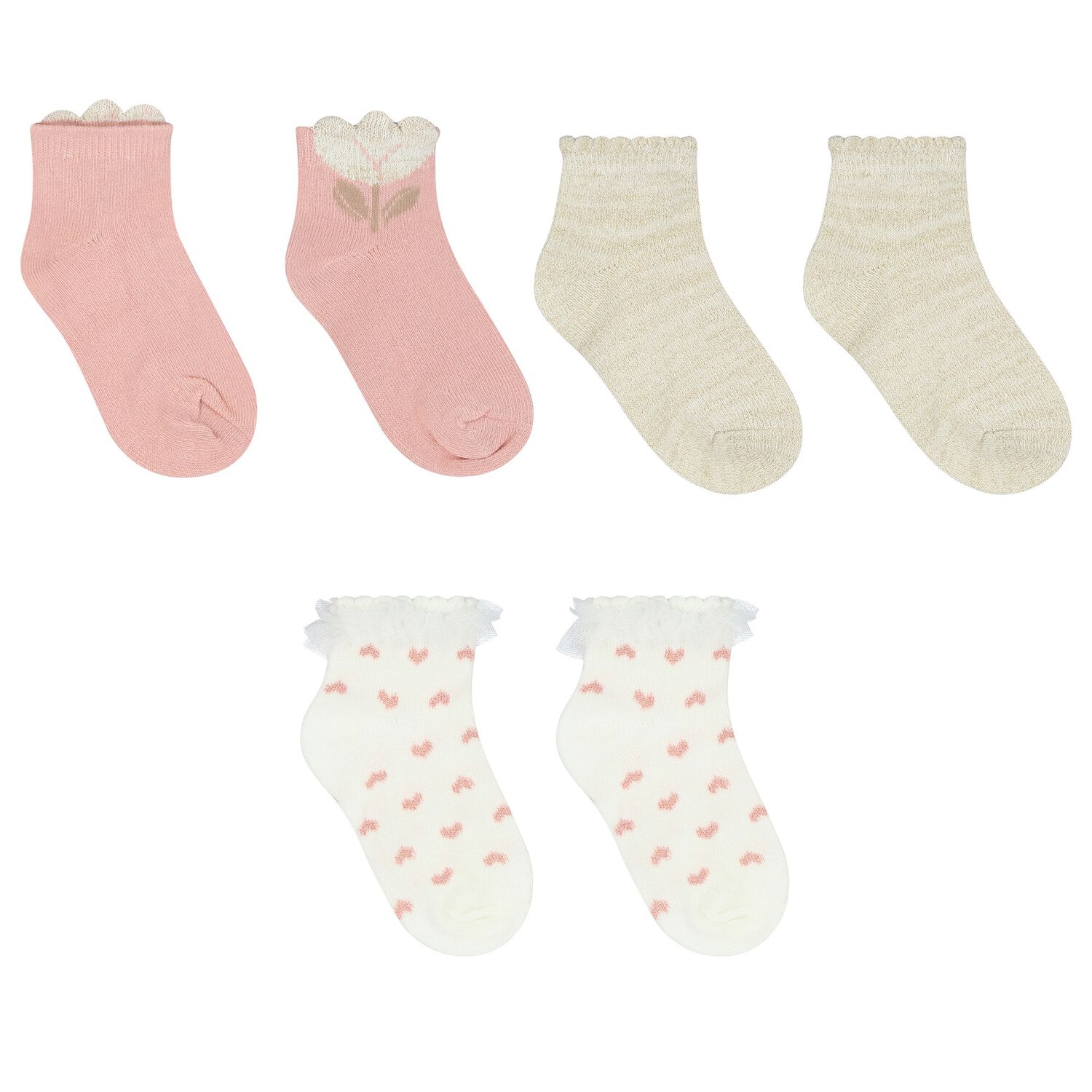 Younger Girls Pink & Ivory Socks ( 3-Pack ), 1, hi-res