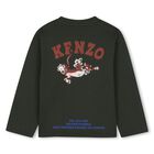 Boys Green Tiger Logo Long Sleeve Top, 1, hi-res