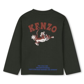 Boys Green Tiger Logo Long Sleeve Top