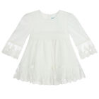 Younger Girls Ivory Embroidered Tulle Dress, 1, hi-res