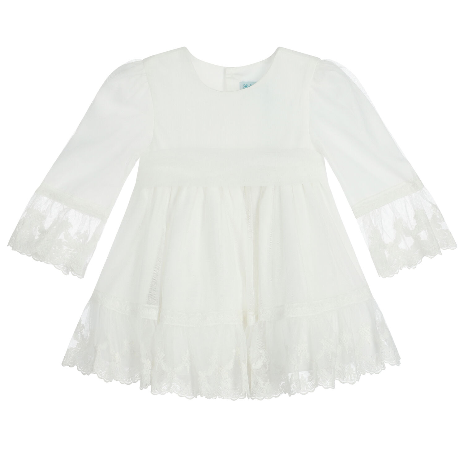 Younger Girls Ivory Embroidered Tulle Dress, 1, hi-res image number null