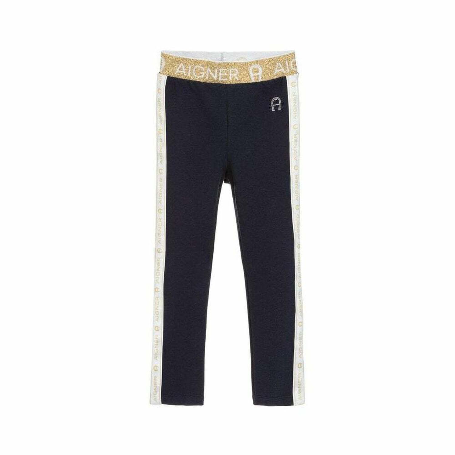 Girls Navy Blue and Gold Leggings, 1, hi-res