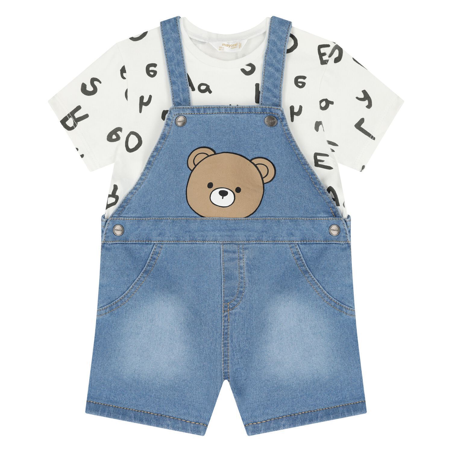 Baby Boys Blue Denim Dungaree Set, 2, hi-res
