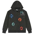 Black Logo Hooded Zip Up Top, 1, hi-res