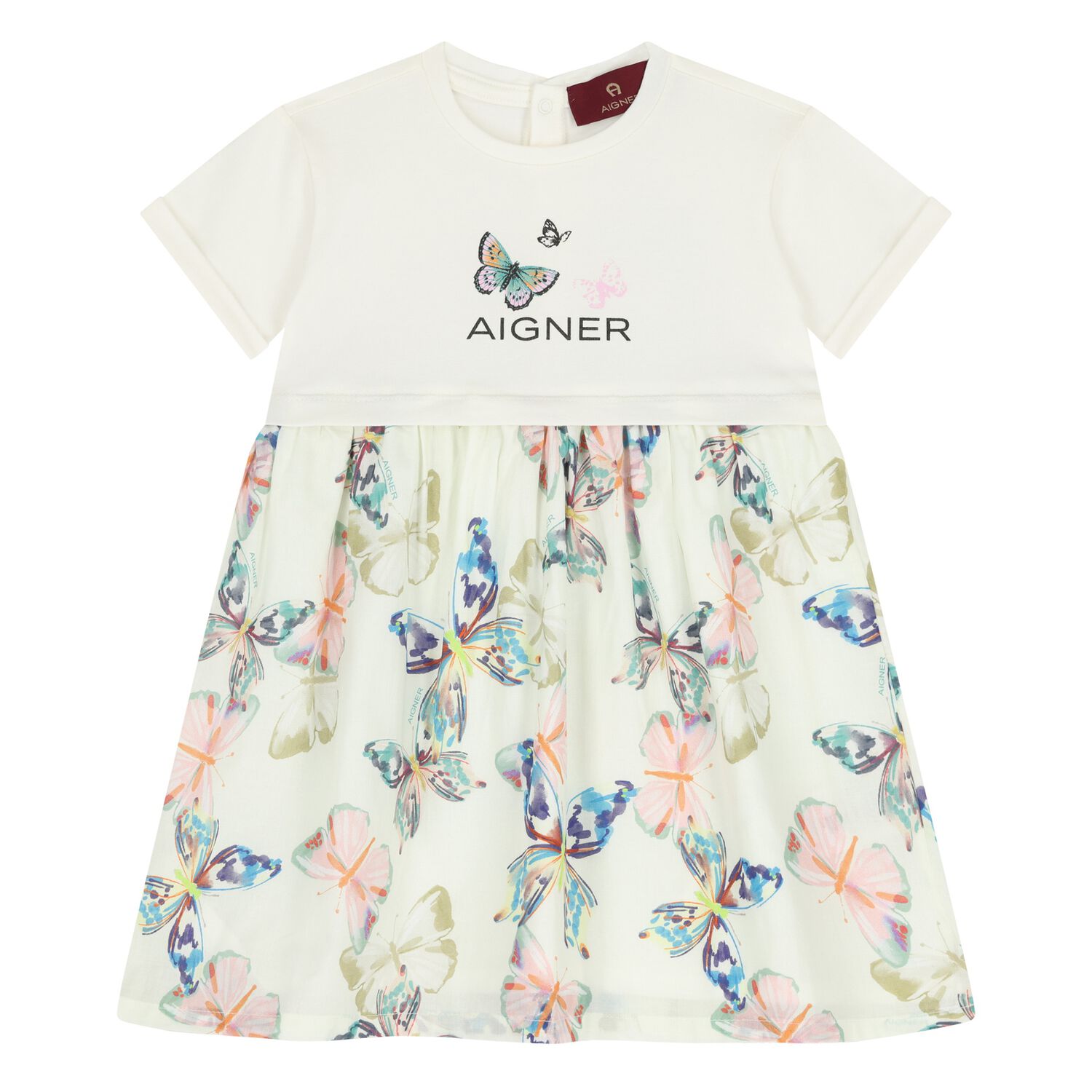 Younger Girls Ivory Butterflies Logo Dress, 1, hi-res