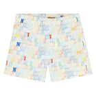 Younger Boys White Logo Swim Shorts, 1, hi-res