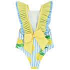 Girls Blue & White Lemon Swimsuit, 2, hi-res