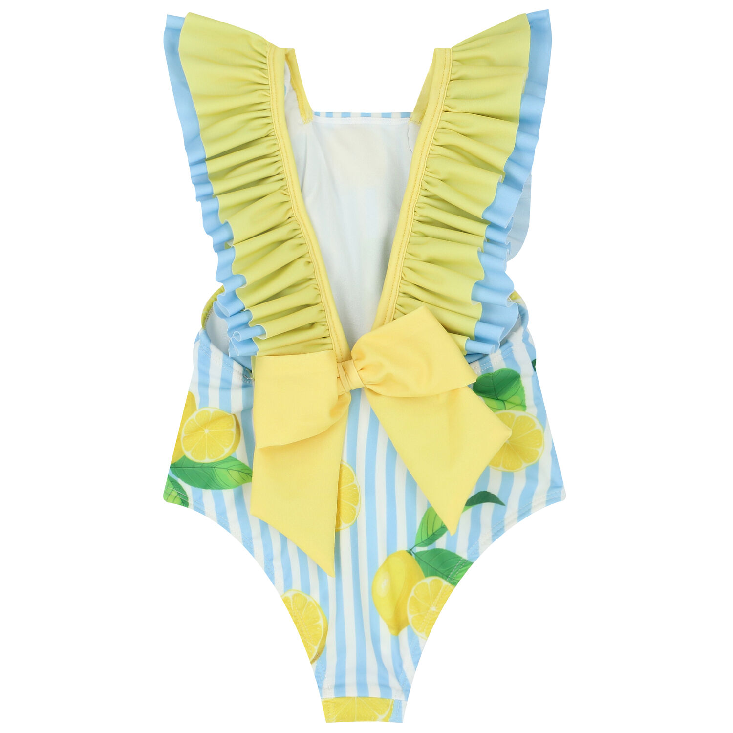 Girls Blue & White Lemon Swimsuit, 2, hi-res