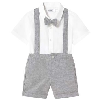 Younger Boys White & Grey Shorts Set