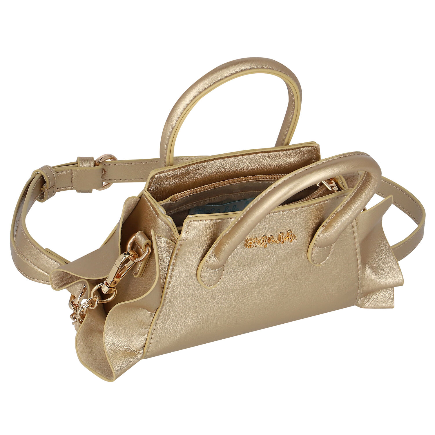 Girls Gold Ruffled Handbag, 1, hi-res image number null