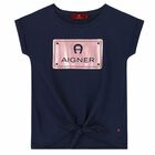 Girls Navy & Rose Gold Logo T-Shirt, 2, hi-res