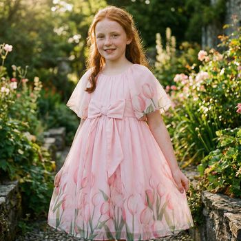 Girls Pink Floral Chiffon Dress