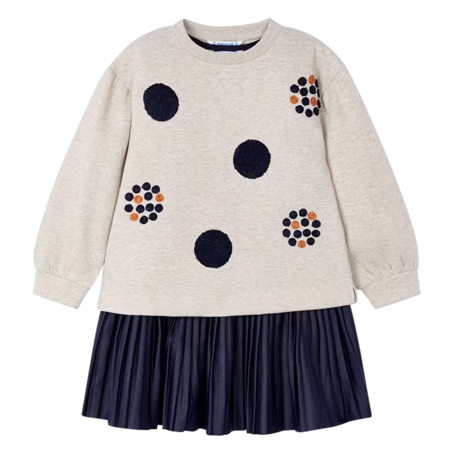 Girls Beige & Navy Blue Dress Set, 1, hi-res image number null