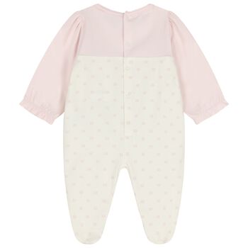 Baby Girls Ivory & Pink Logo Ruffled Babygrow