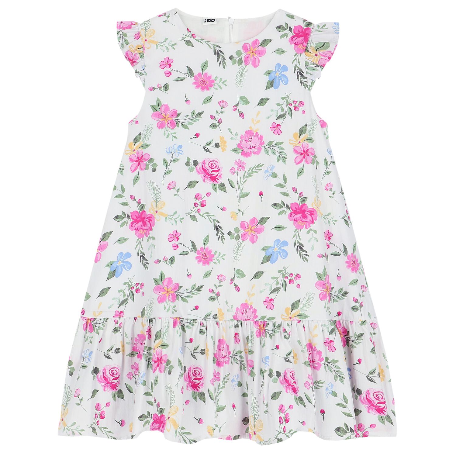 Girls White Floral Dress, 1, hi-res