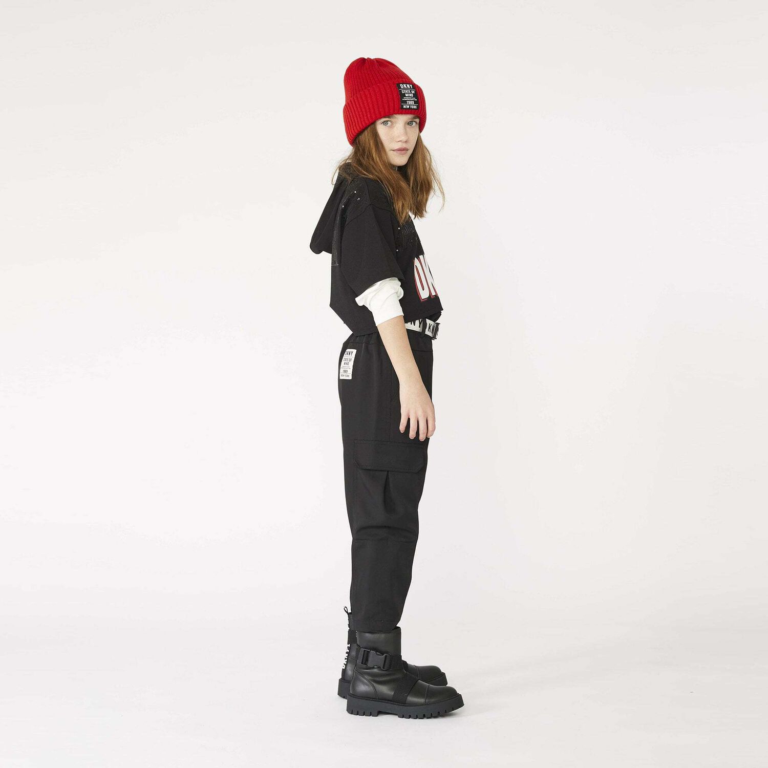 Girls Black Logo Trousers, 1, hi-res