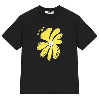Girls Black Flower Logo T-Shirt