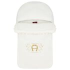 Baby Girls Ivory & Gold Logo Nest, 1, hi-res
