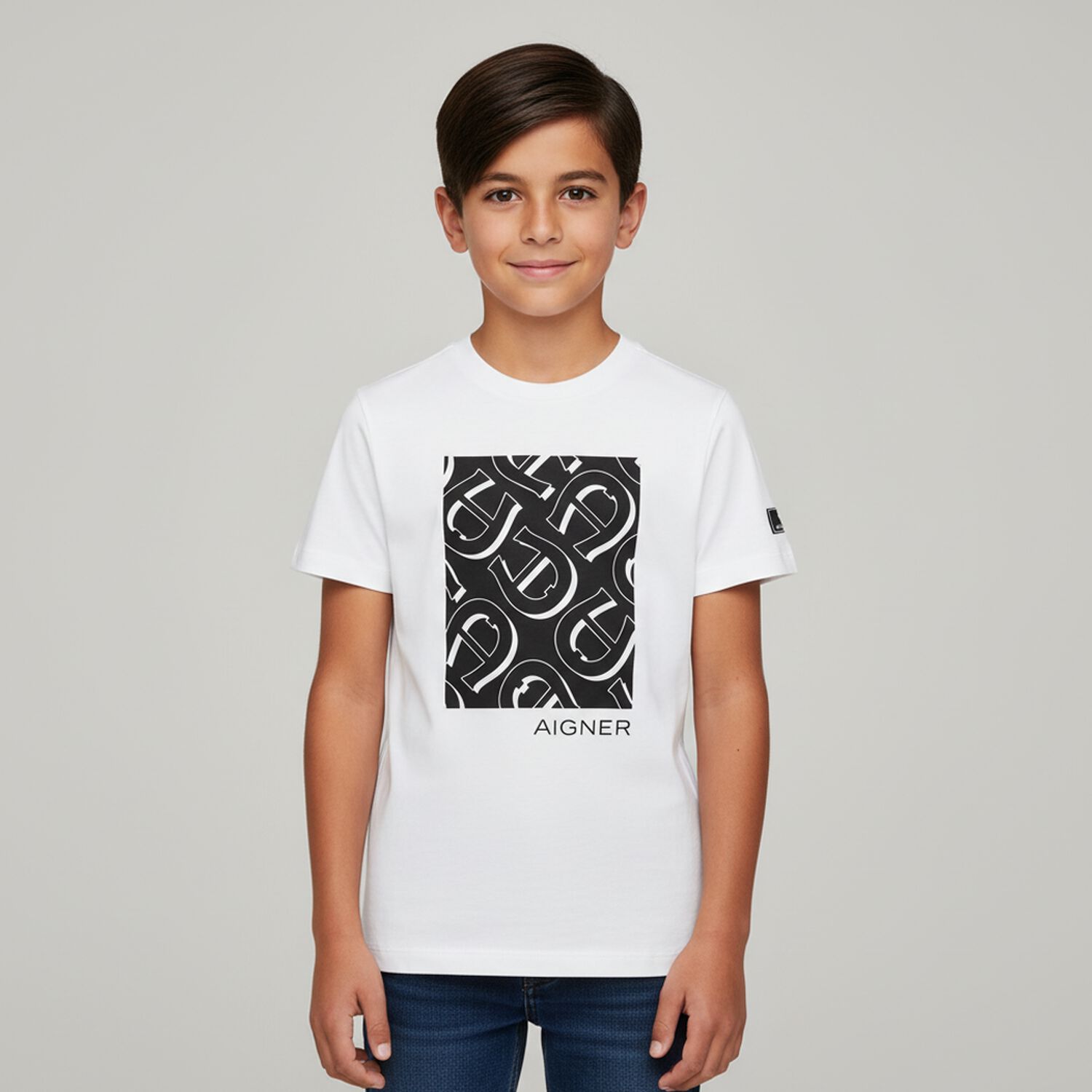 Boys White Logo T-Shirt, 1, hi-res