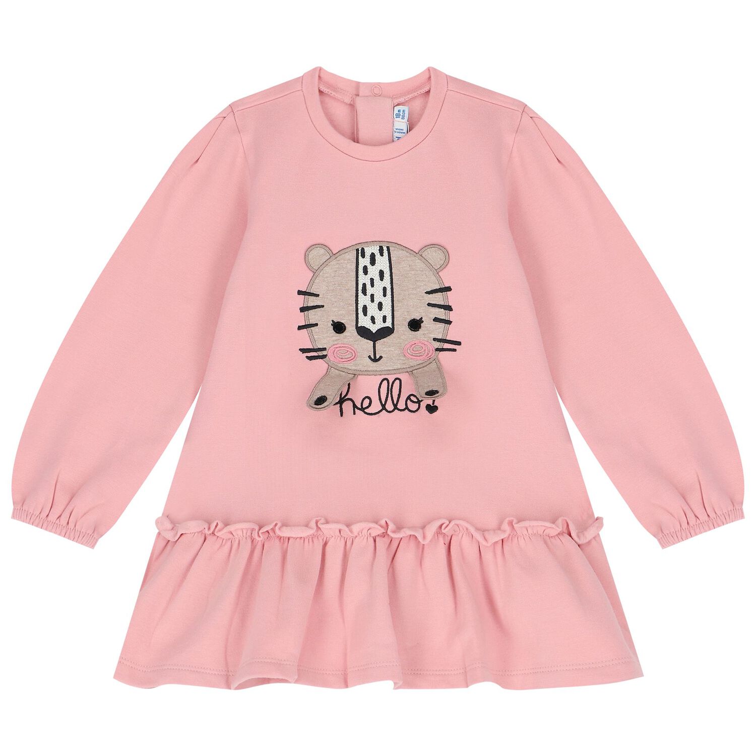 Younger Girls Pink Cat Long Sleeve Dress, 1, hi-res