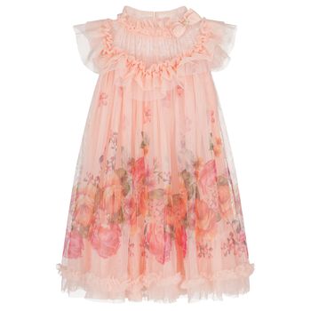 Girls Pink Floral Tulle Dress 