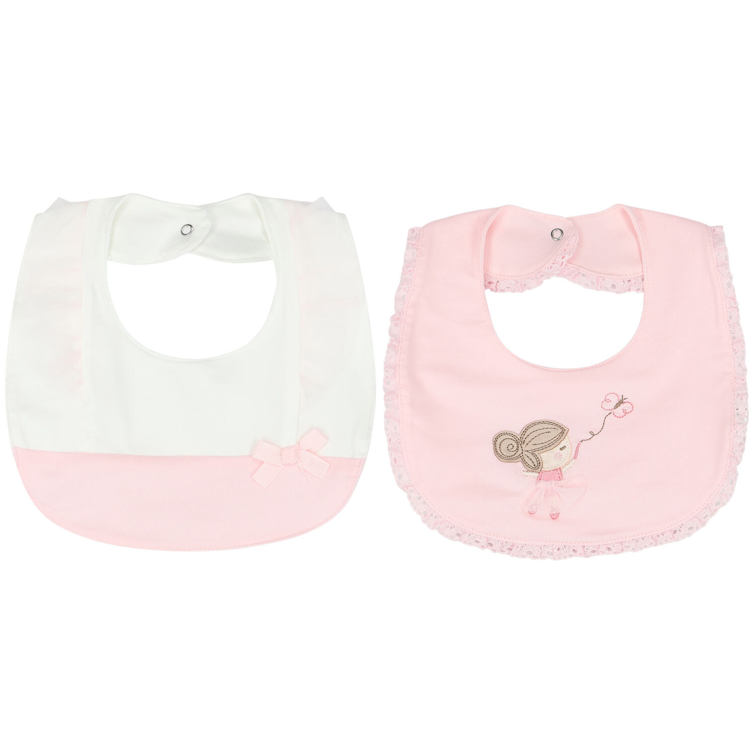 Baby Girls Pink & White Ballerina Bibs (2 Pack), 1, hi-res image number null