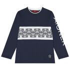 Boys Navy Blue Logo Long Sleeve Top, 1, hi-res